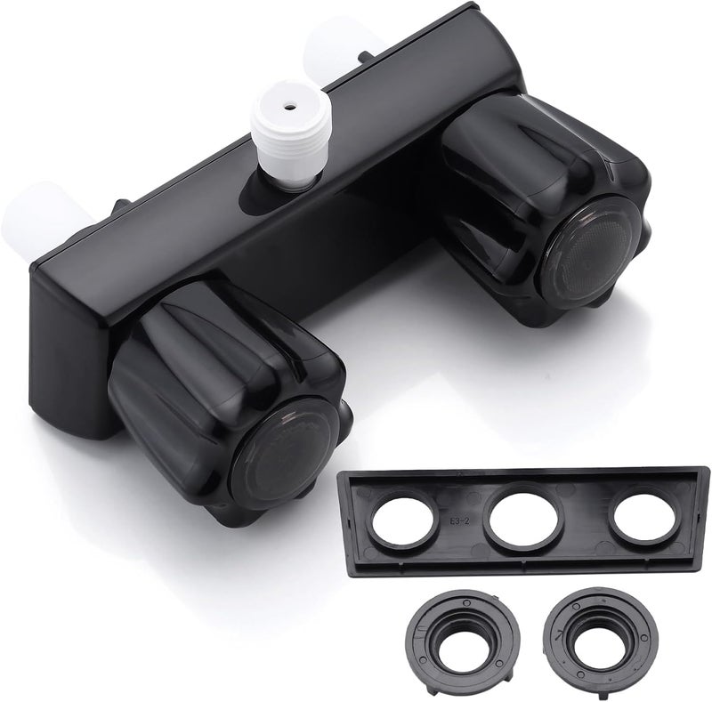 Liberflow RV Shower Faucet Replacement, 4" Camper Bathroom Faucet Valve for Outdoor and Indoor Kit with Dual Acrylic Knobs (Full Black) - Image 1